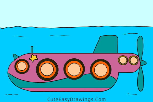 how to draw a submarine - www.cuteeasydrawings.com