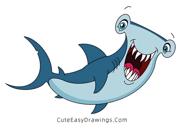 how to draw a hammerhead shark - www.cuteeasydrawings.com