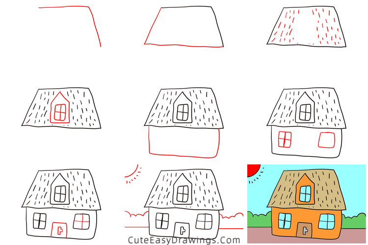 how to draw a cute house - www.cuteeasydrawings.com