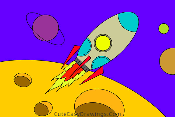 how to draw a rocket in space - www.cuteeasydrawings.com