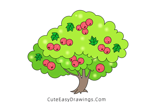 how to draw a fruit tree - www.cuteeasydrawings.com