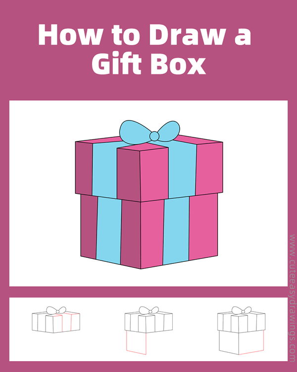 how to draw a gift box - www.cuteeasydrawings.com