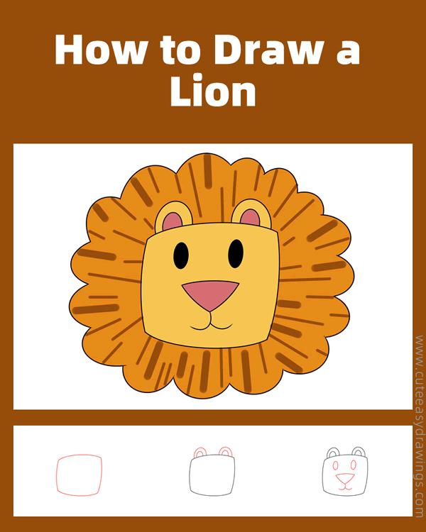 how to draw a lion head - www.cuteeasydrawings.com