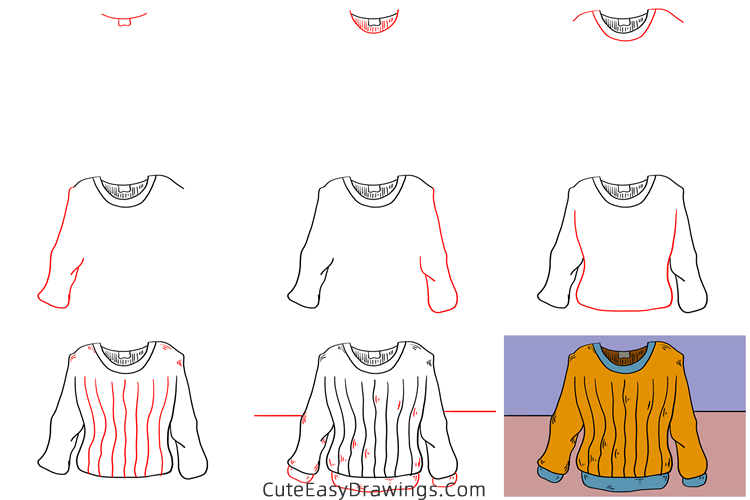 how to draw a sweater - www.cuteeasydrawings.com