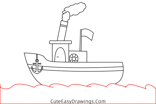 how to draw a steamboat - www.cuteeasydrawings.com