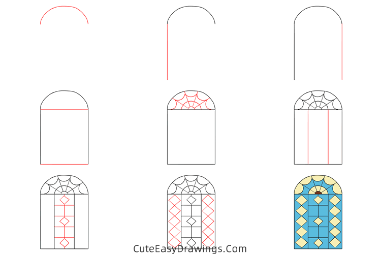 how to draw a church window - www.cuteeasydrawings.com