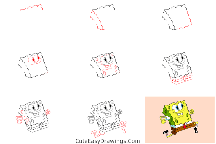 how to draw spongeBob squarePants running - www.cuteeasydrawings.com