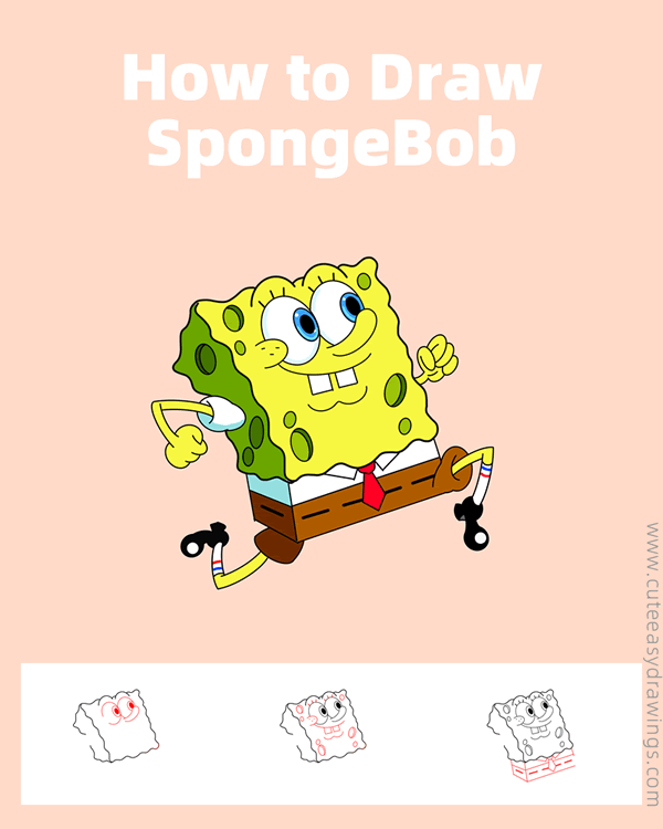 how to draw spongeBob squarePants running - www.cuteeasydrawings.com