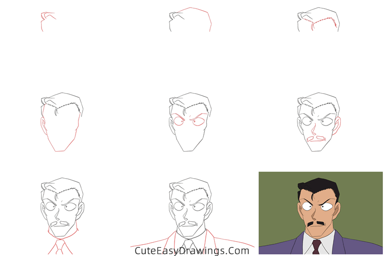 how to draw kogoro mouri from detective conan - www.cuteeasydrawings.com