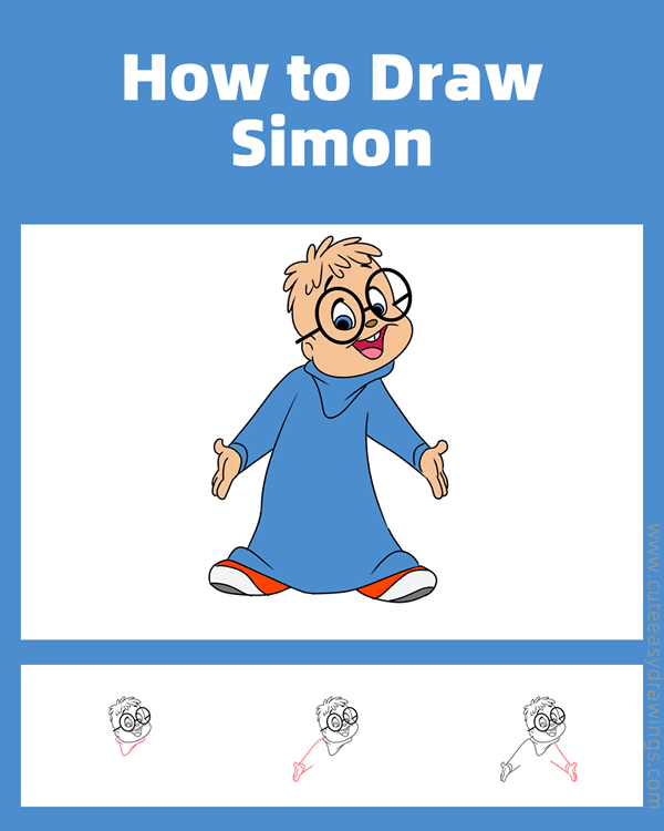 how to draw simon from alvin and the chipmunks - www.cuteeasydrawings.com