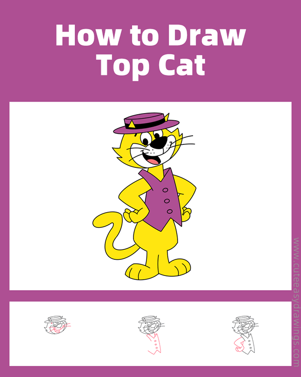 how to draw top cat - www.cuteeasydrawings.com