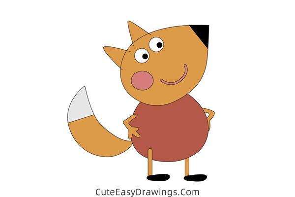 how to draw freddy fox from peppa pig - www.cuteeasydrawings.com