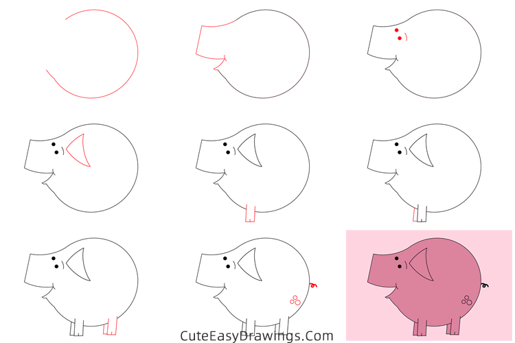 how to draw slim pig - www.cuteeasydrawings.com