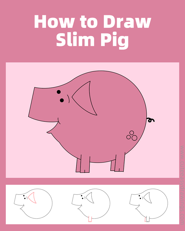 how to draw slim pig - www.cuteeasydrawings.com