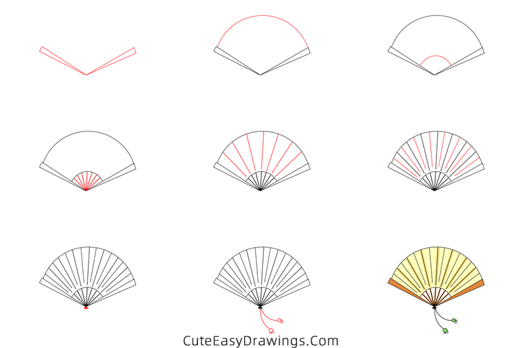 how to draw a hand fan - www.cuteeasydrawings.com