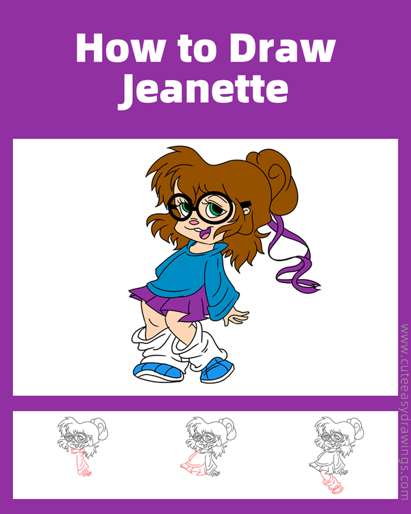 how to draw jeanette from alvin and the chipmunks - www.cuteeasydrawings.com