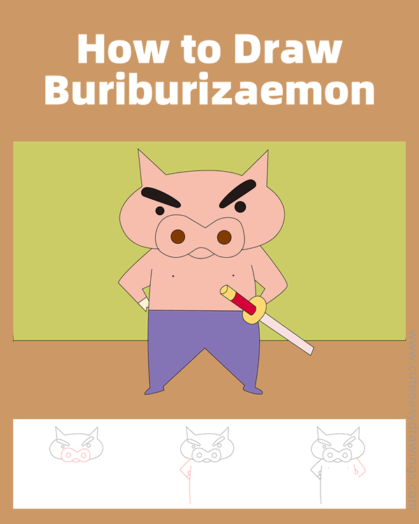 how to draw buriburizaemon from crayon shin chan - www.cuteeasydrawings.com