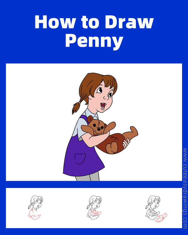 how to draw penny from the rescuers - www.cuteeasydrawings.com