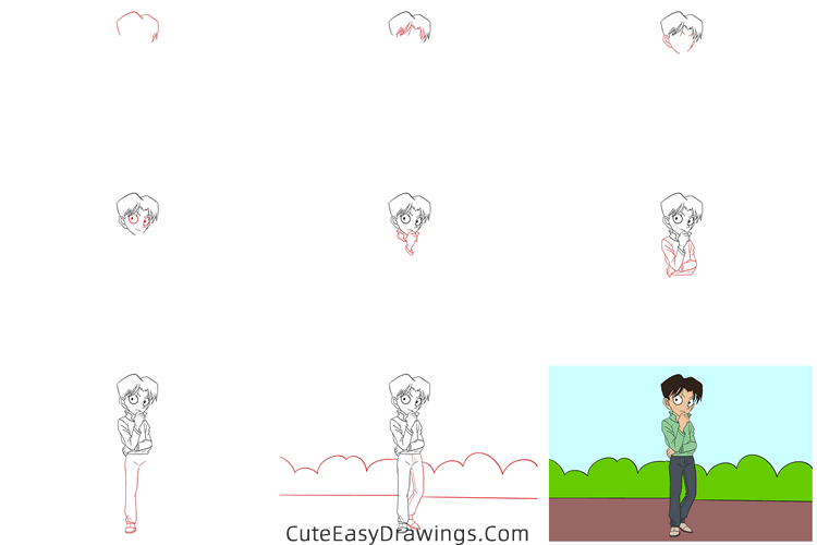 how to draw mitsuhiko tsuburaya from detective conan - www.cuteeasydrawings.com