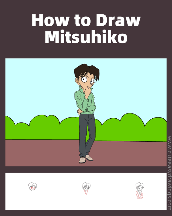 how to draw mitsuhiko tsuburaya from detective conan - www.cuteeasydrawings.com