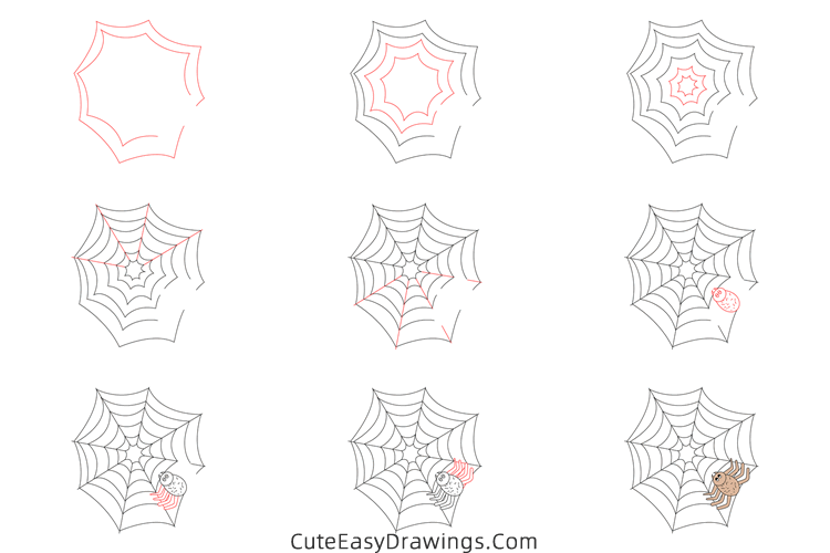 how to draw a spider web - www.cuteeasydrawings.com