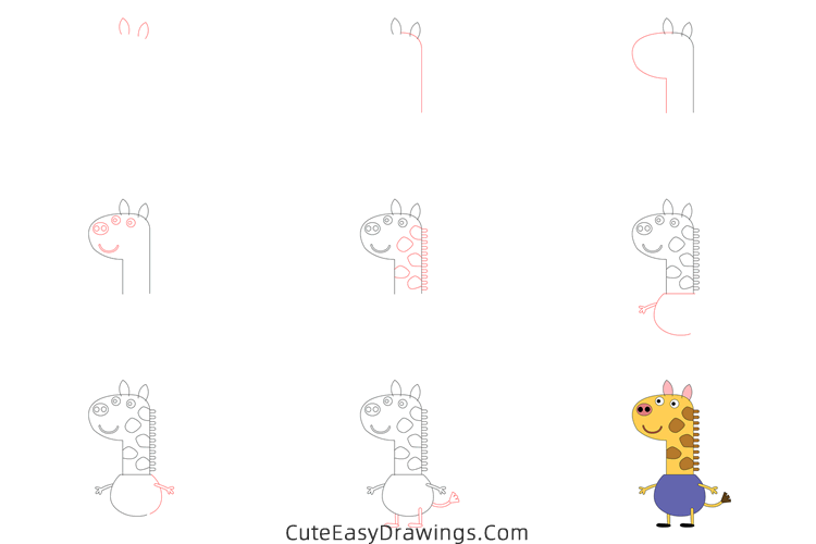 how to draw gerald giraffe from peppa pig - www.cuteeasydrawings.com