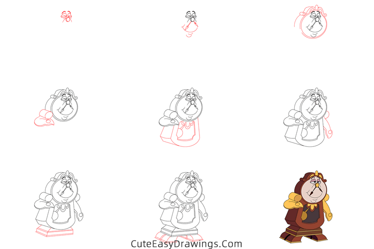 how to draw cogsworth from beauty and the beast - www.cuteeasydrawings.com