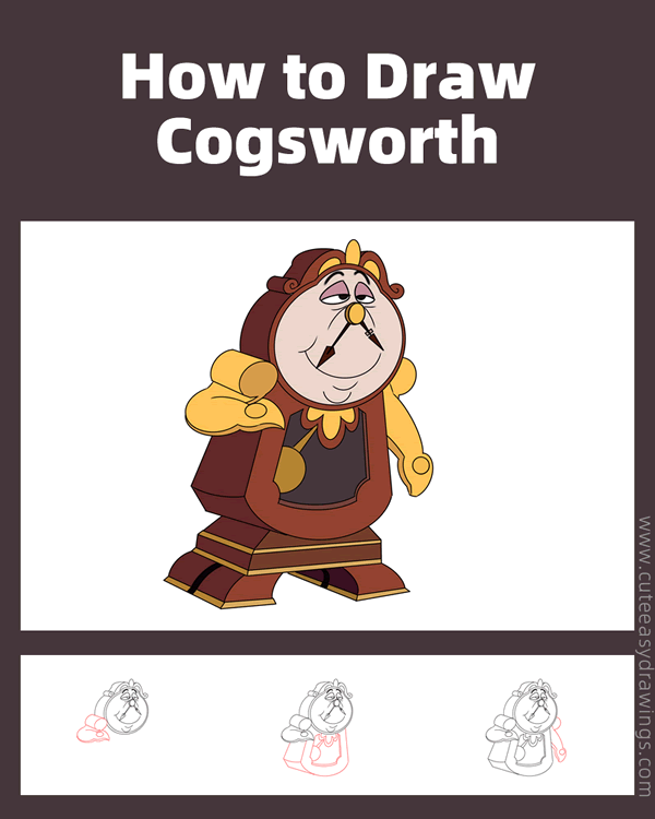 how to draw cogsworth from beauty and the beast - www.cuteeasydrawings.com