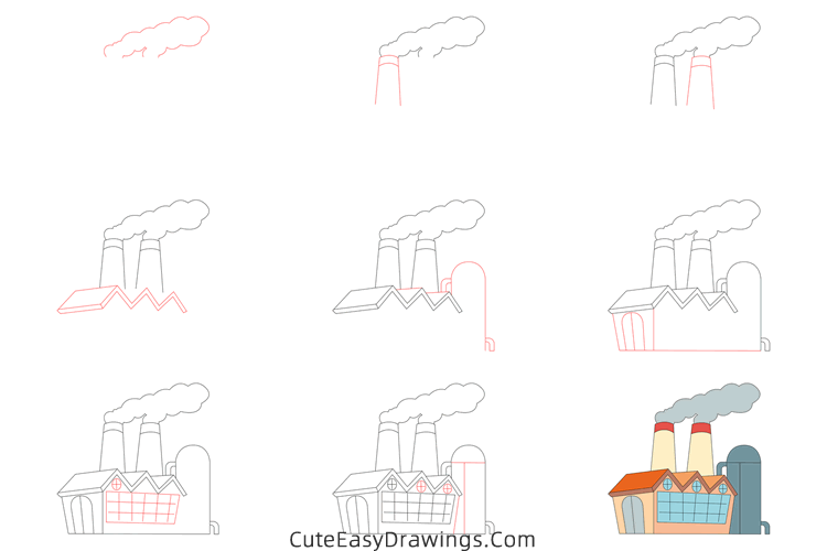 how to draw a factory - www.cuteeasydrawings.com