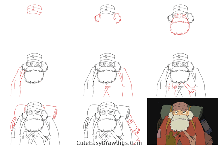 how to draw uncle pom from castle in the sky - www.cuteeasydrawings.com