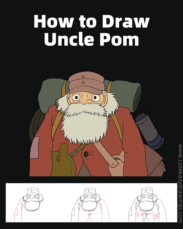 how to draw uncle pom from castle in the sky - www.cuteeasydrawings.com