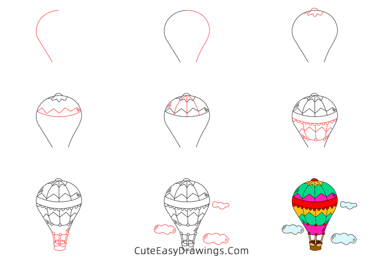 how to draw a hot air balloon - www.cuteeasydrawings.com