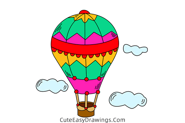 how to draw a hot air balloon - www.cuteeasydrawings.com