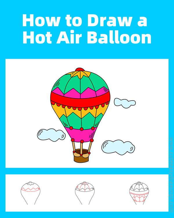 how to draw a hot air balloon - www.cuteeasydrawings.com