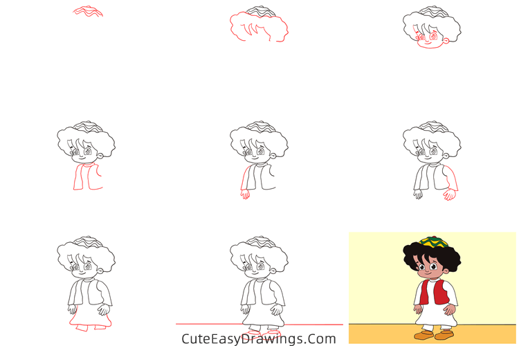 how to draw an egyptian boy - www.cuteeasydrawings.com