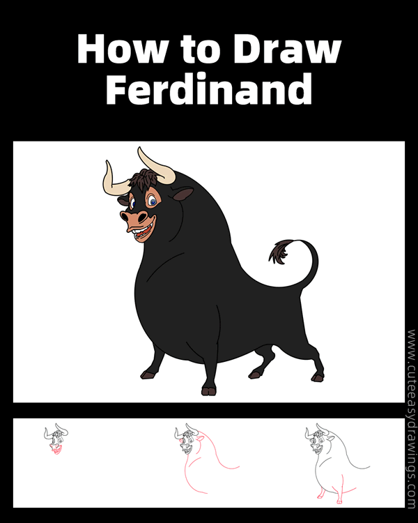 how to draw ferdinand the bull - www.cuteeasydrawings.com