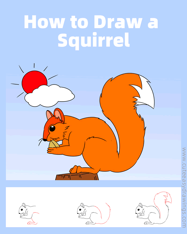 how to draw a squirrel eating - www.cuteeasydrawings.com