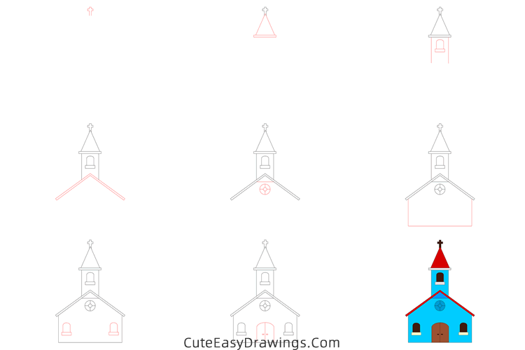 how to draw a country church - www.cuteeasydrawings.com