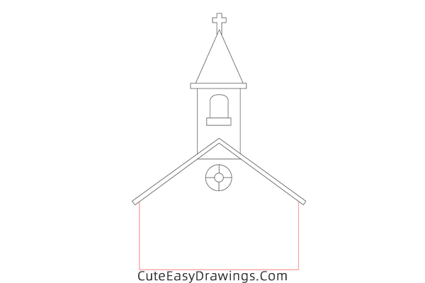 how to draw a country church - www.cuteeasydrawings.com