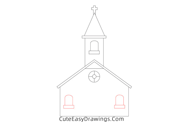 how to draw a country church - www.cuteeasydrawings.com