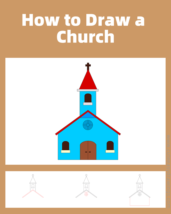 how to draw a country church - www.cuteeasydrawings.com