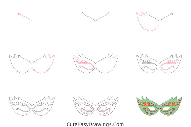 how to draw a party mask - www.cuteeasydrawings.com