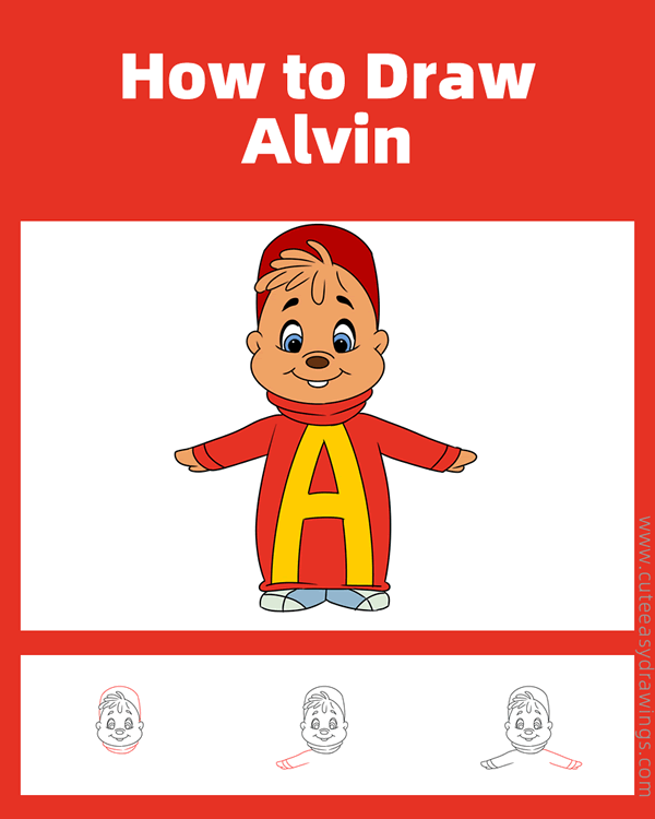 how to draw alvin from alvin and the chipmunks - www.cuteeasydrawings.com