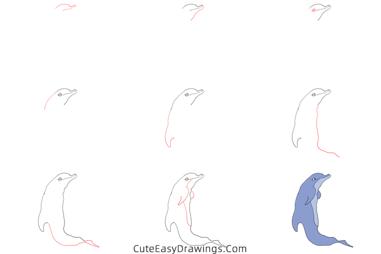 how to draw a dolphin easy - www.cuteeasydrawings.com