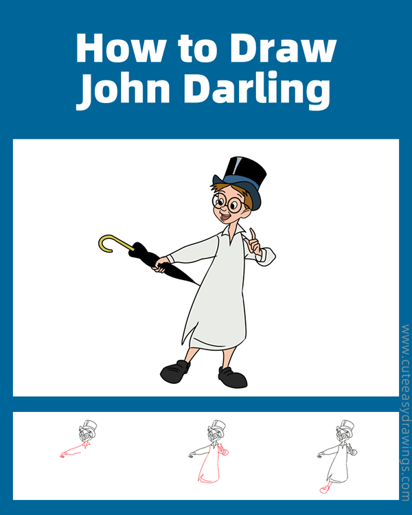 how to draw john darling from peter pan - www.cuteeasydrawings.com