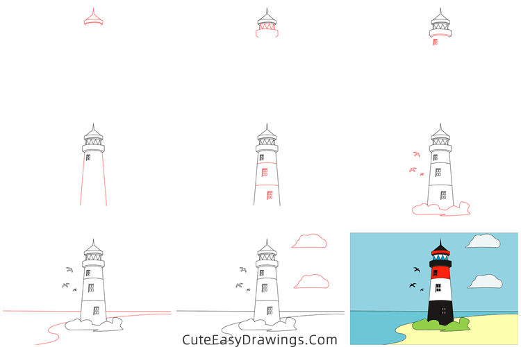 how to draw a lighthouse - www.cuteeasydrawings.com