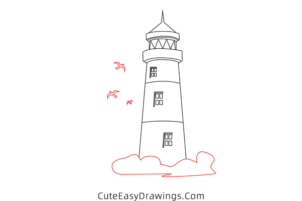 how to draw a lighthouse - www.cuteeasydrawings.com