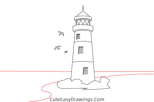 how to draw a lighthouse - www.cuteeasydrawings.com