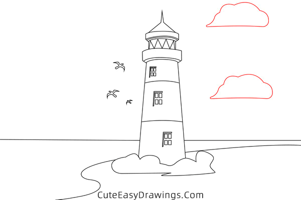 how to draw a lighthouse - www.cuteeasydrawings.com