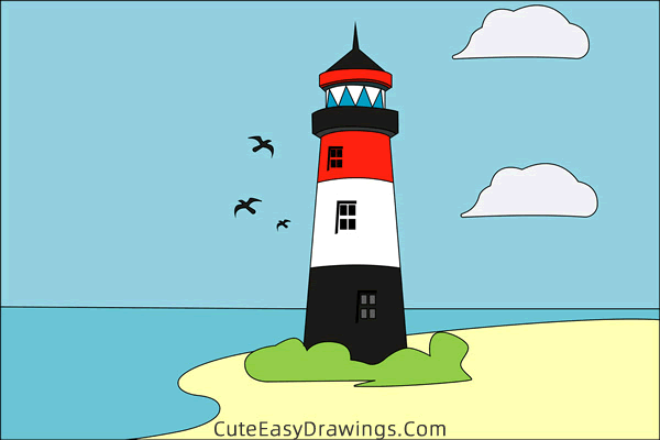 how to draw a lighthouse - www.cuteeasydrawings.com